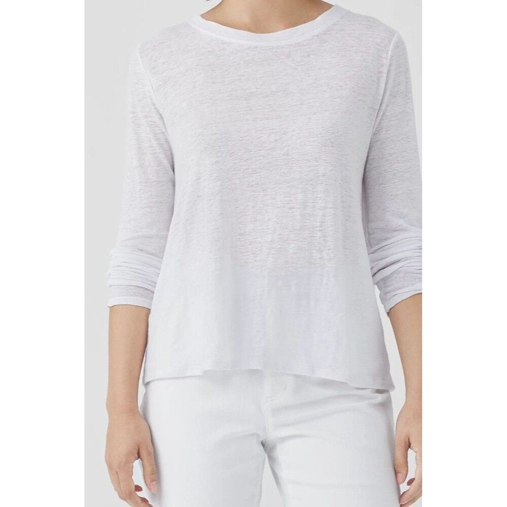Eileen Fisher 100% Organic Cotton White Top Long Sleeve  Minimalist Relaxed XL